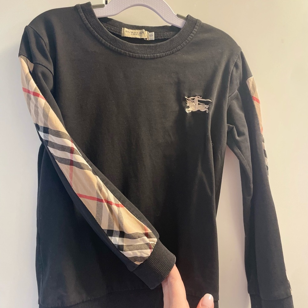 Burberry Black Long Sleeve Shirt with Plaid Accents